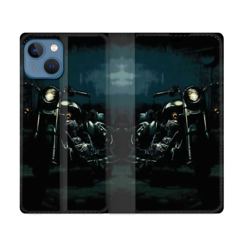 Housse Cuir Portefeuille Pour Iphone 14 (6.1) Moto Harley Vintage