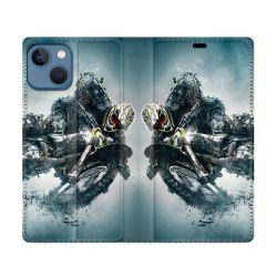 Housse Cuir Portefeuille Pour Iphone 14 (6.1) Moto Cross Ombre