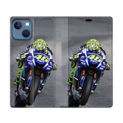 Housse Cuir Portefeuille Pour Iphone 14 (6.1) Moto Course GP Wheeling 46