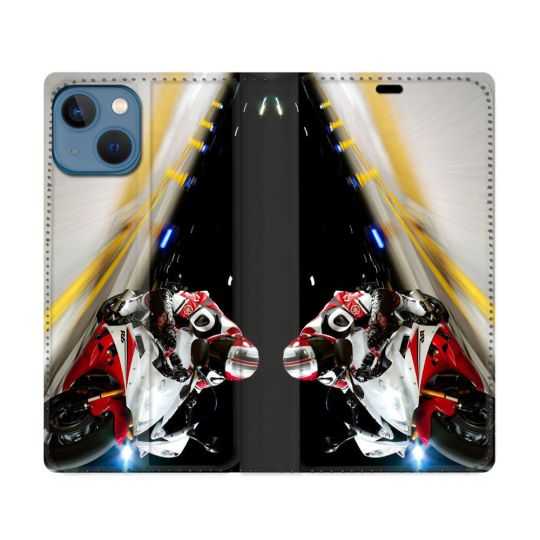 Housse Cuir Portefeuille Pour Iphone 14 (6.1) Moto Course GP R6