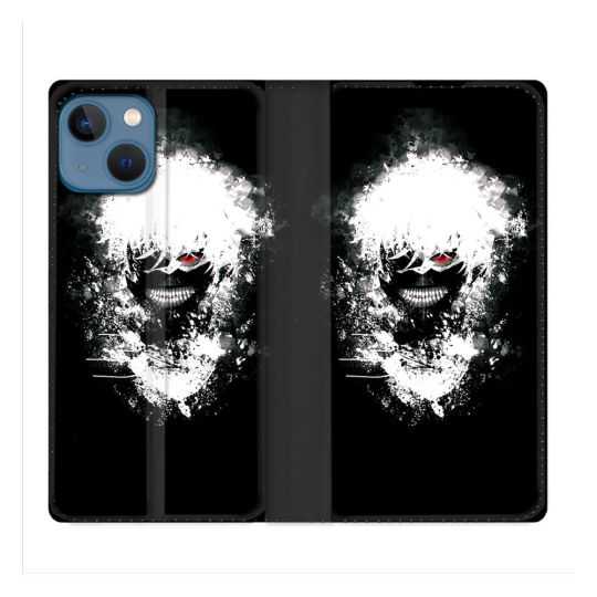 Housse Cuir Portefeuille Pour Iphone 14 (6.1) Manga Tokyo Ghoul Kaneki Tag