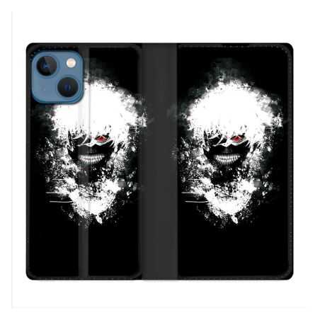 Housse Cuir Portefeuille Pour Iphone 14 (6.1) Manga Tokyo Ghoul Kaneki Tag