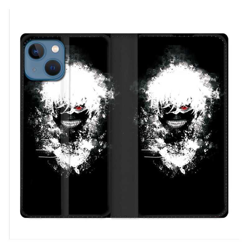 Housse Cuir Portefeuille Pour Iphone 14 (6.1) Manga Tokyo Ghoul Kaneki Tag