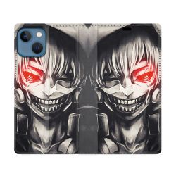 Housse Cuir Portefeuille Pour Iphone 14 (6.1) Manga Tokyo Ghoul Kaneki Noir