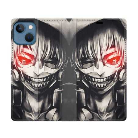 Housse Cuir Portefeuille Pour Iphone 14 (6.1) Manga Tokyo Ghoul Kaneki Noir