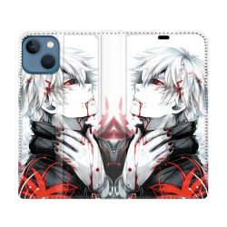 Housse Cuir Portefeuille Pour Iphone 14 (6.1) Manga Tokyo Ghoul Kaneki Blanc