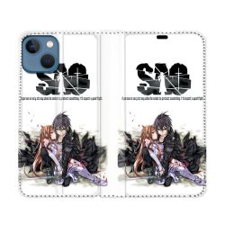 Housse Cuir Portefeuille Pour Iphone 14 (6.1) Manga SAO sword Art Online Blanc