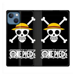 Housse Cuir Portefeuille Pour Iphone 14 (6.1) Manga One Piece Tete de Mort