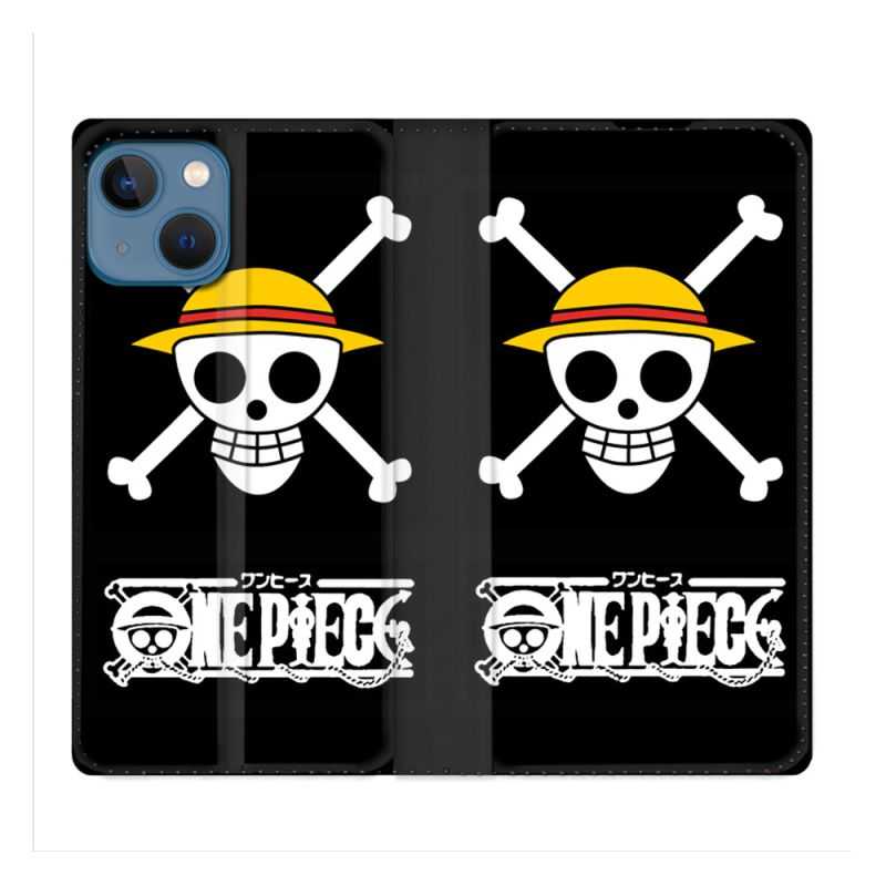 Housse Cuir Portefeuille Pour Iphone 14 (6.1) Manga One Piece Tete de Mort