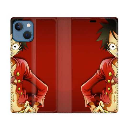 Housse Cuir Portefeuille Pour Iphone 14 (6.1) Manga One Piece Luffy