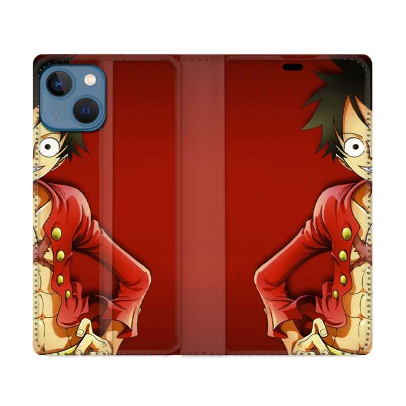 Housse Cuir Portefeuille Pour Iphone 14 (6.1) Manga One Piece Luffy