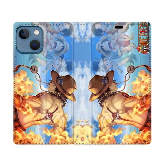 Housse Cuir Portefeuille Pour Iphone 14 (6.1) Manga One Piece Ace Color