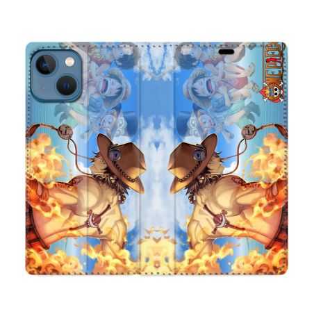 Housse Cuir Portefeuille Pour Iphone 14 (6.1) Manga One Piece Ace Color