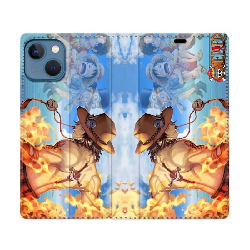 Housse Cuir Portefeuille Pour Iphone 14 (6.1) Manga One Piece Ace Color