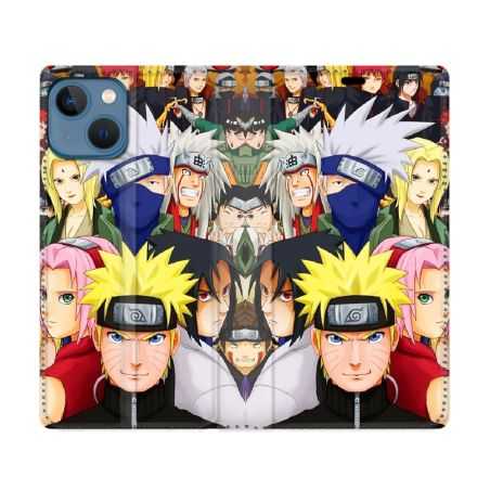 Housse Cuir Portefeuille Pour Iphone 14 (6.1) Manga Naruto Team