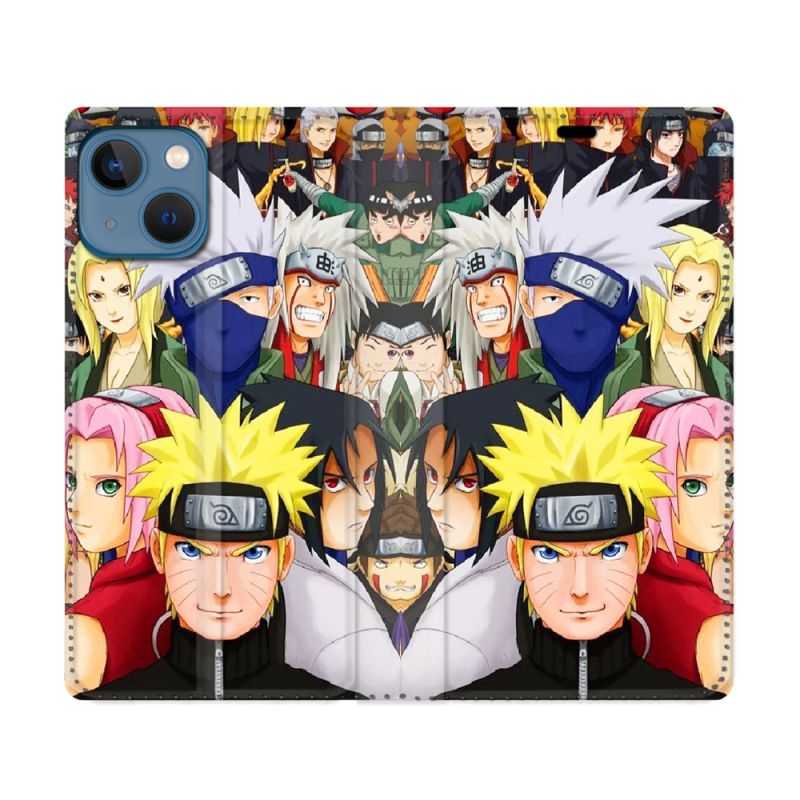 Housse Cuir Portefeuille Pour Iphone 14 (6.1) Manga Naruto Team