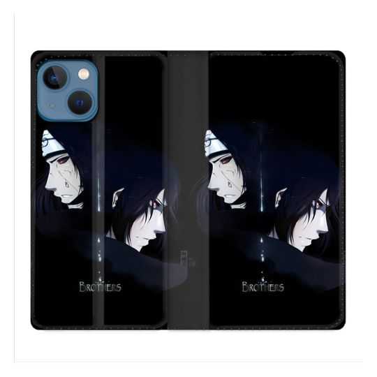 Housse Cuir Portefeuille Pour Iphone 14 (6.1) Manga Naruto Sasuke Itachi