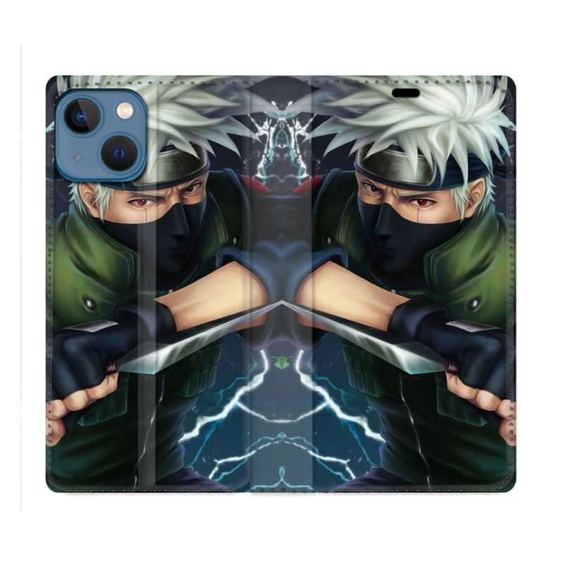 Housse Cuir Portefeuille Pour Iphone 14 (6.1) Manga Naruto Kakashi