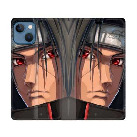 Housse Cuir Portefeuille Pour Iphone 14 (6.1) Manga Naruto Itachi Visage