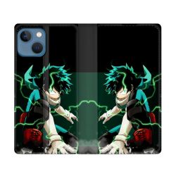 Housse Cuir Portefeuille Pour Iphone 14 (6.1) Manga My Hero Academia Deku