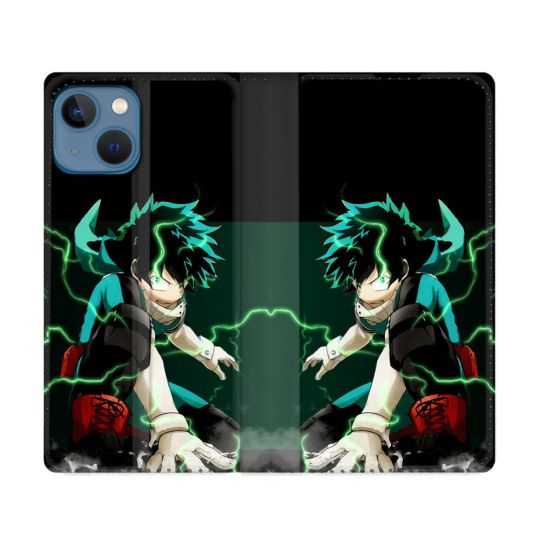 Housse Cuir Portefeuille Pour Iphone 14 (6.1) Manga My Hero Academia Deku