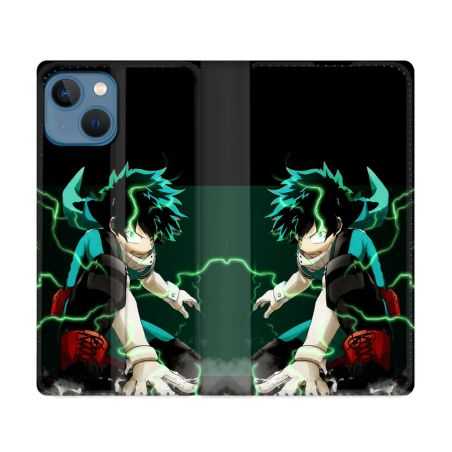 Housse Cuir Portefeuille Pour Iphone 14 (6.1) Manga My Hero Academia Deku