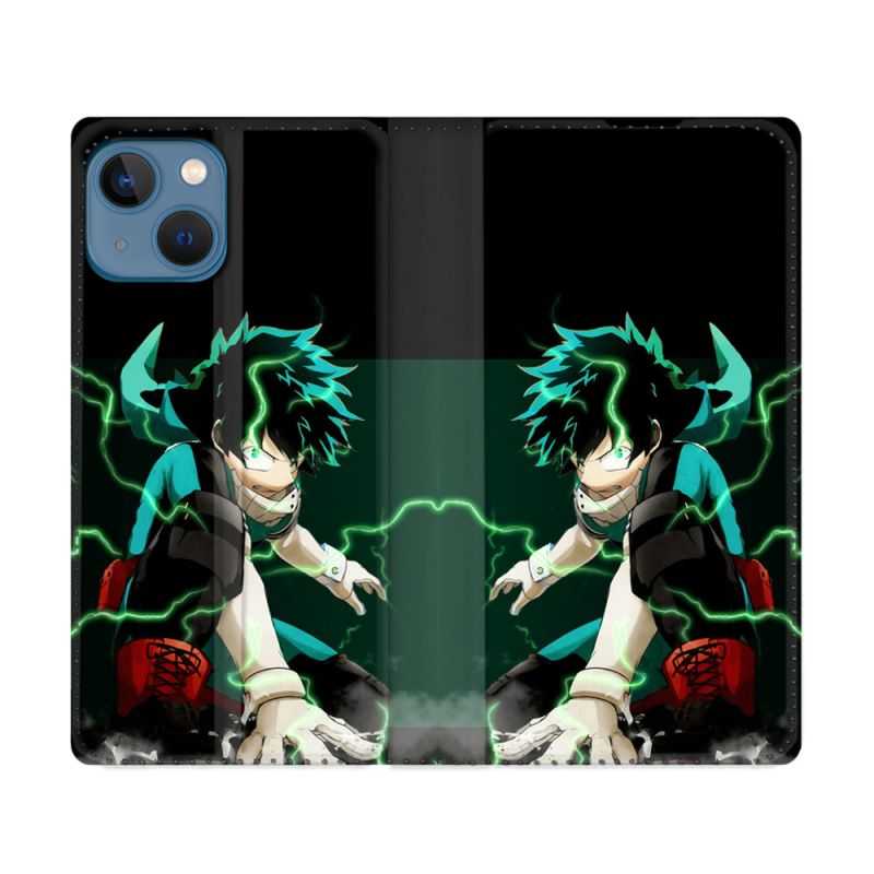 Housse Cuir Portefeuille Pour Iphone 14 (6.1) Manga My Hero Academia Deku