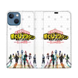 Housse Cuir Portefeuille Pour Iphone 14 (6.1) Manga My Hero Academia Blanc