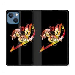 Housse Cuir Portefeuille Pour Iphone 14 (6.1) Manga Fairy Tail Logo Noir