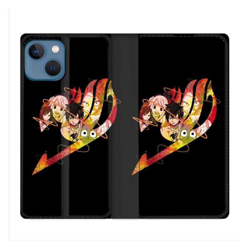Housse Cuir Portefeuille Pour Iphone 14 (6.1) Manga Fairy Tail Logo Noir