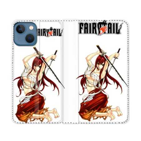 Housse Cuir Portefeuille Pour Iphone 14 (6.1) Manga Fairy Tail Erza