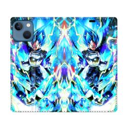 Housse Cuir Portefeuille Pour Iphone 14 (6.1) Manga Dragon Ball Vegeta Bleu