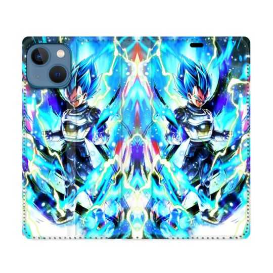 Housse Cuir Portefeuille Pour Iphone 14 (6.1) Manga Dragon Ball Vegeta Bleu