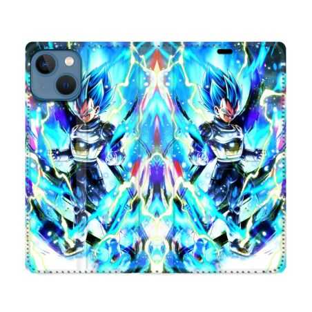 Housse Cuir Portefeuille Pour Iphone 14 (6.1) Manga Dragon Ball Vegeta Bleu