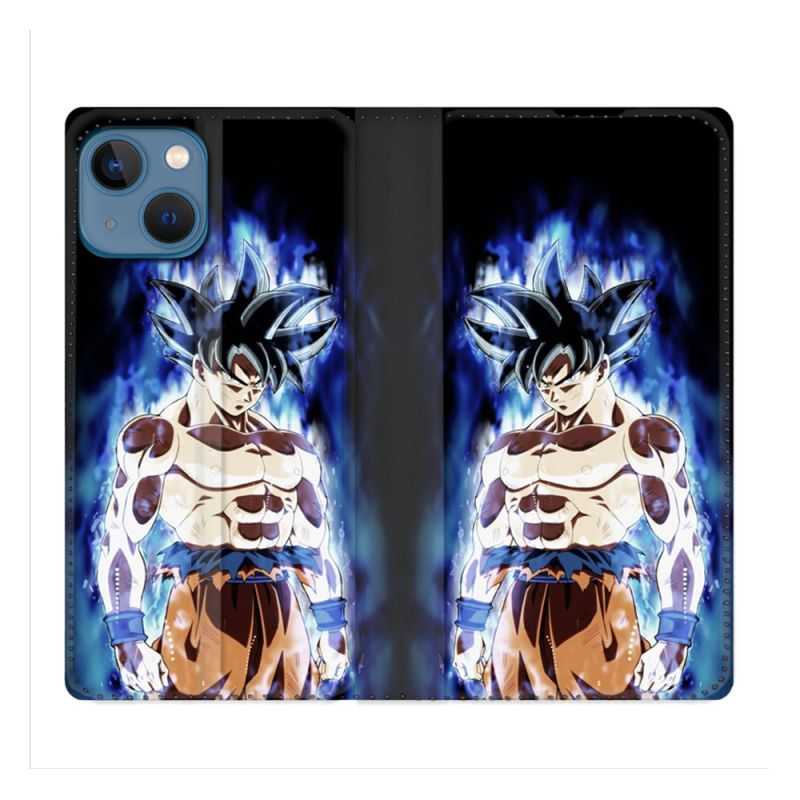 Housse Cuir Portefeuille Pour Iphone 14 (6.1) Manga Dragon Ball Sangoku Noir