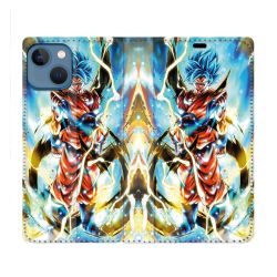 Housse Cuir Portefeuille Pour Iphone 14 (6.1) Manga Dragon Ball Sangoku Blanc