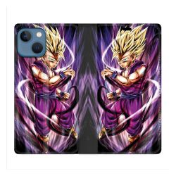 Housse Cuir Portefeuille Pour Iphone 14 (6.1) Manga Dragon Ball Sangohan Violet