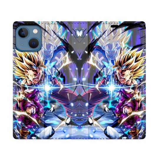 Housse Cuir Portefeuille Pour Iphone 14 (6.1) Manga Dragon Ball Sangohan Duo