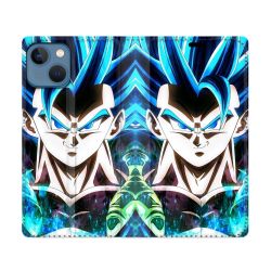 Housse Cuir Portefeuille Pour Iphone 14 (6.1) Manga Dragon Ball Gogeta Visage