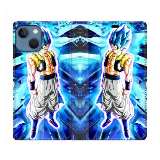 Housse Cuir Portefeuille Pour Iphone 14 (6.1) Manga Dragon Ball Gogeta Lumiere