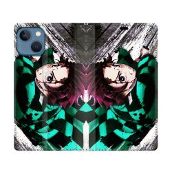 Housse Cuir Portefeuille Pour Iphone 14 (6.1) Manga Demon Slayer Tanjiro