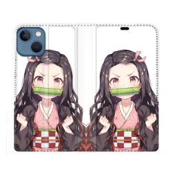 Housse Cuir Portefeuille Pour Iphone 14 (6.1) Manga Demon Slayer Nezuko