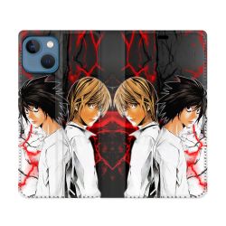 Housse Cuir Portefeuille Pour Iphone 14 (6.1) Manga Death Note Duo
