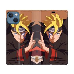 Housse Cuir Portefeuille Pour Iphone 14 (6.1) Manga Boruto Signe