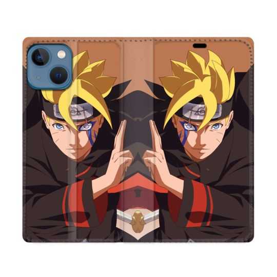 Housse Cuir Portefeuille Pour Iphone 14 (6.1) Manga Boruto Signe