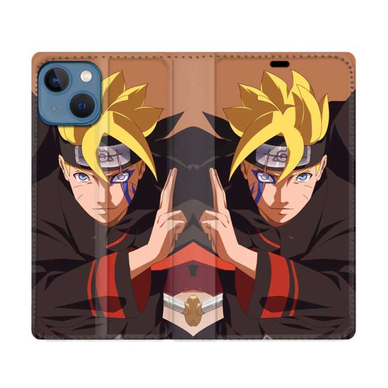 Housse Cuir Portefeuille Pour Iphone 14 (6.1) Manga Boruto Signe