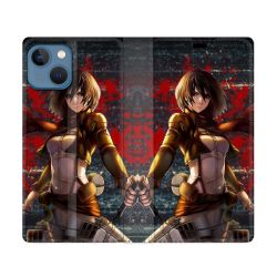 Housse Cuir Portefeuille Pour Iphone 14 (6.1) Manga Attaque Titans Mikasa