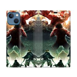 Housse Cuir Portefeuille Pour Iphone 14 (6.1) Manga Attaque Titans Combat
