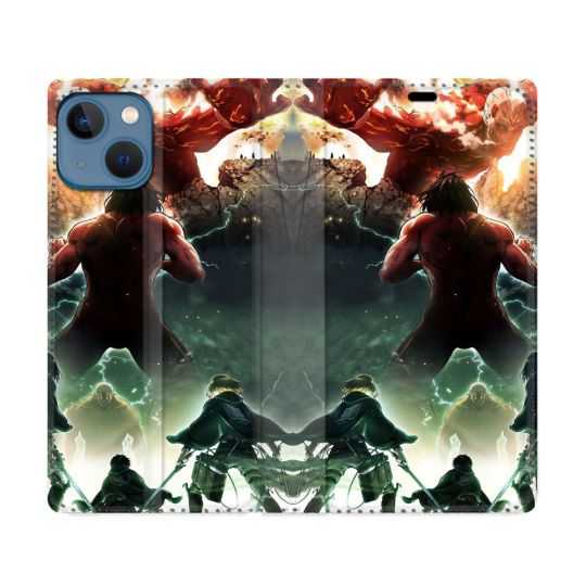 Housse Cuir Portefeuille Pour Iphone 14 (6.1) Manga Attaque Titans Combat