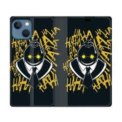 Housse Cuir Portefeuille Pour Iphone 14 (6.1) Manga Assassination Classroom Kuro Noir